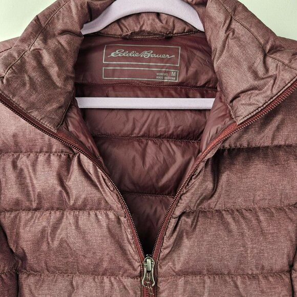 Down Filled Puffer Jacket Coat Womens M Eddie Bauer Burgundy Light Weight - Picture 4 of 11